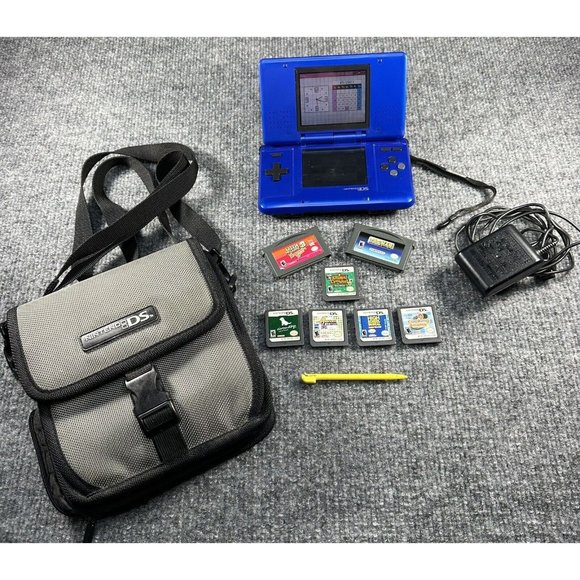 Nintendo Other - Nintendo DS 2004 Model NTR-001 Dual Screen Electric Blue w/Charger Bag and Games